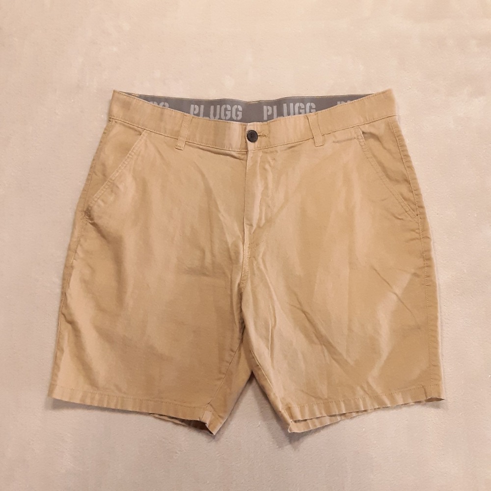 Plugg Mens Linen Cotton Bermuda Shorts 34 Beige Tan 7" Inseam